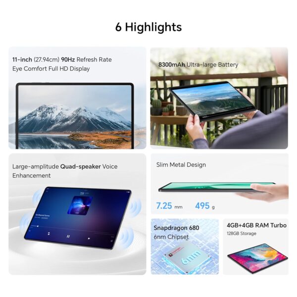 HONOR Pad X8a with Free Flip-Cover 27.94cm (11 inch) Wi-Fi Tablet, 4GB RAM 128 GB ROM Expandable Up to 1TB FHD Display 90Hz Refresh Rate, 8300mAh Battery, Quad Speakers, Snapdragon 680, Android 14 - Image 4
