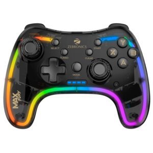Zebronics MAX FURY Transparent RGB LED Illuminated Wired Gamepad for Windows PC, Android, with Dual analog sticks