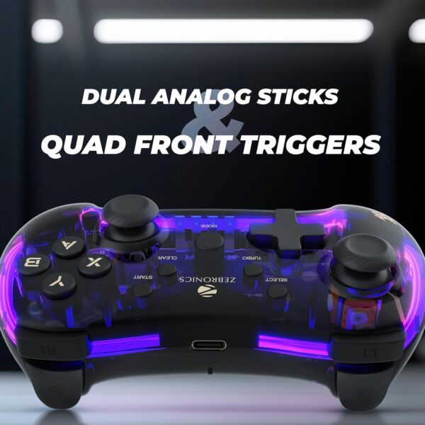 Zebronics MAX FURY Transparent RGB LED Illuminated Wired Gamepad for Windows PC, Android, with Dual analog sticks - Image 6