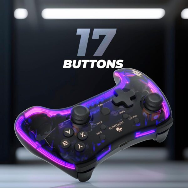 Zebronics MAX FURY Transparent RGB LED Illuminated Wired Gamepad for Windows PC, Android, with Dual analog sticks - Image 4
