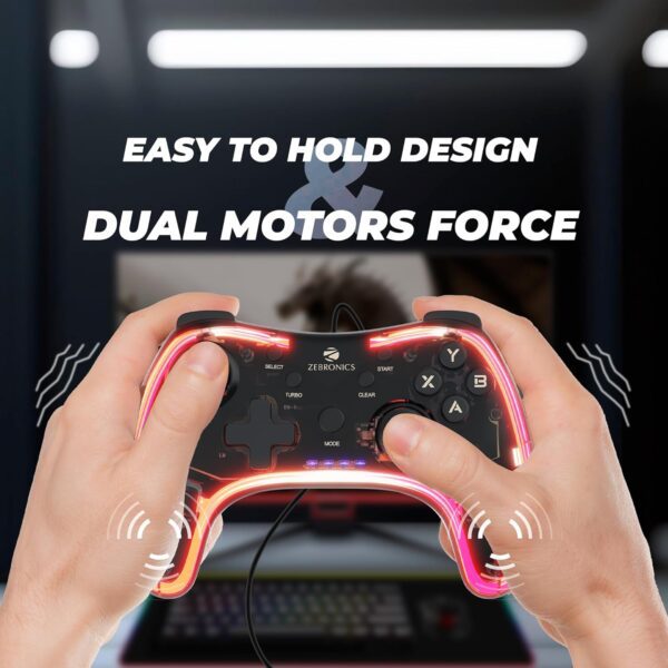 Zebronics MAX FURY Transparent RGB LED Illuminated Wired Gamepad for Windows PC, Android, with Dual analog sticks - Image 5