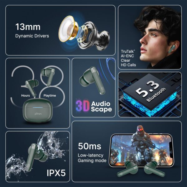 pTron Bassbuds Duo Pro TWS in Ear Earbuds with 3D Audioscape, - Image 4